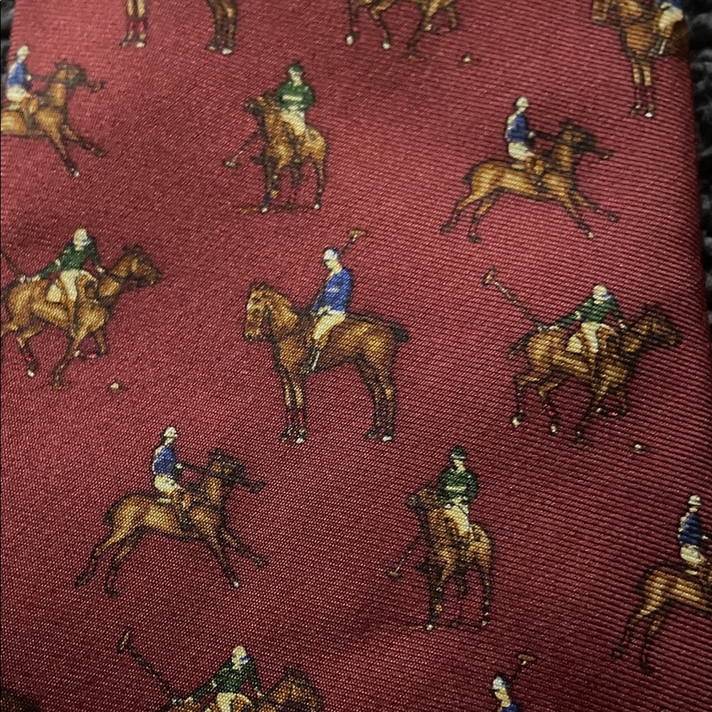 Ralph Lauren Burgundy Polo Match Print Tie RARE - Picture 3 of 5